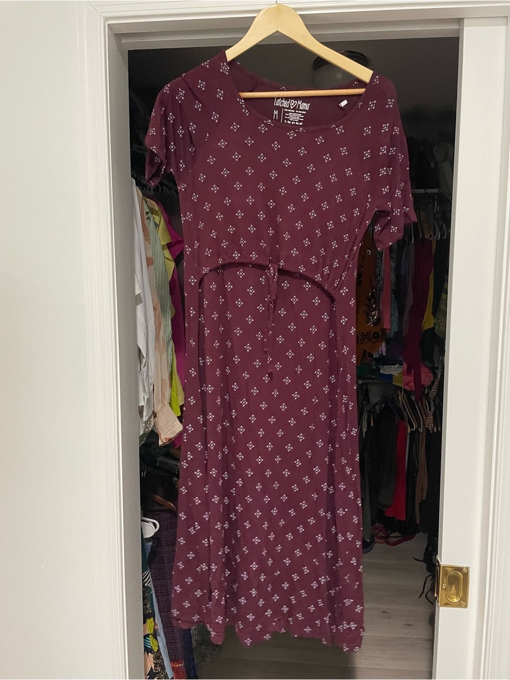 Latched Mama Sz M Maroon Short Sleeve Maternity/Nursing Midi Dress